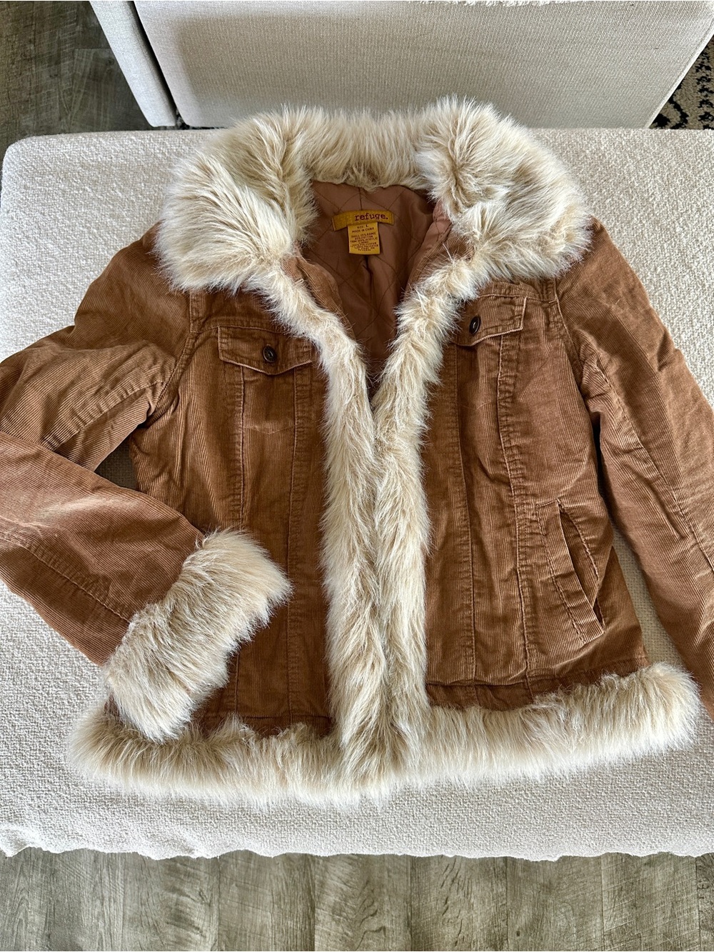 Brown Corduroy Jacket with Faux Fur Trim
